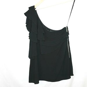 Black Halo One Shoulder Flounce Ruffle Top